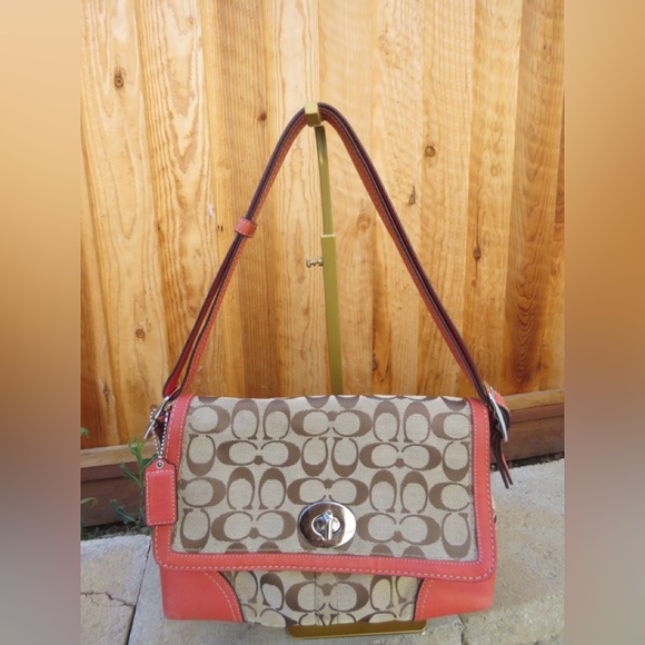 Coach Signature Brown and Orange Shoulder Bag - Picture 1 of 6
